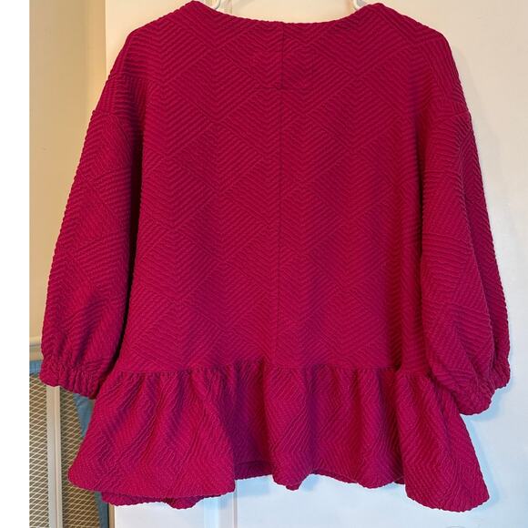 Maeve Mikayla Textured Peplum Top by Anthropologie – Fuchsia XS - Picture 3 of 8